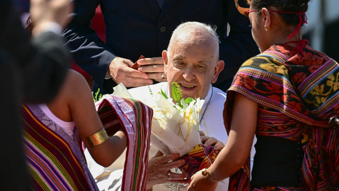 Pope Francis arrived at Presidente Nicolau Lobato International Airport in Dili, East Timor, on September 9, 2024. Credit: Tiziana Fabi/AFP/Getty Images.